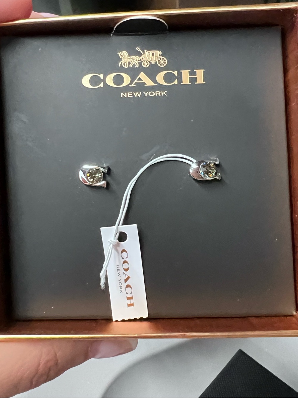 NWT Coach Signature C Crystal Stud Earrings Silver Black Box Included - Picture 3 of 7